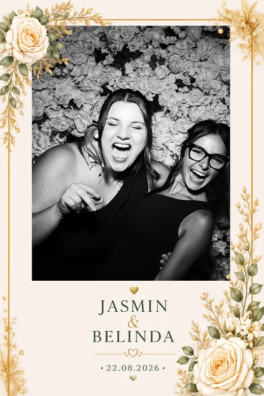 Tirage photobooth noir et blanc, mariage Jasmin et Belinda
