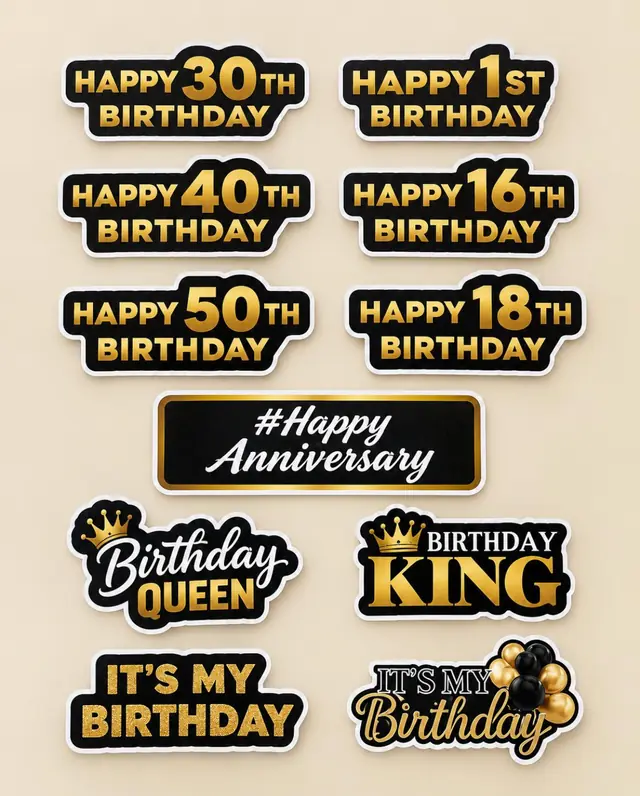Pancartes d'anniversaire noir et or